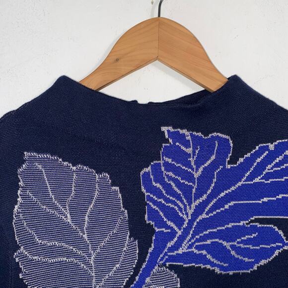 Chico’s Navy Blue Floral Sweater Tunic SZ L Zip Back Long Sleeve Cotton Blend - Picture 3 of 10